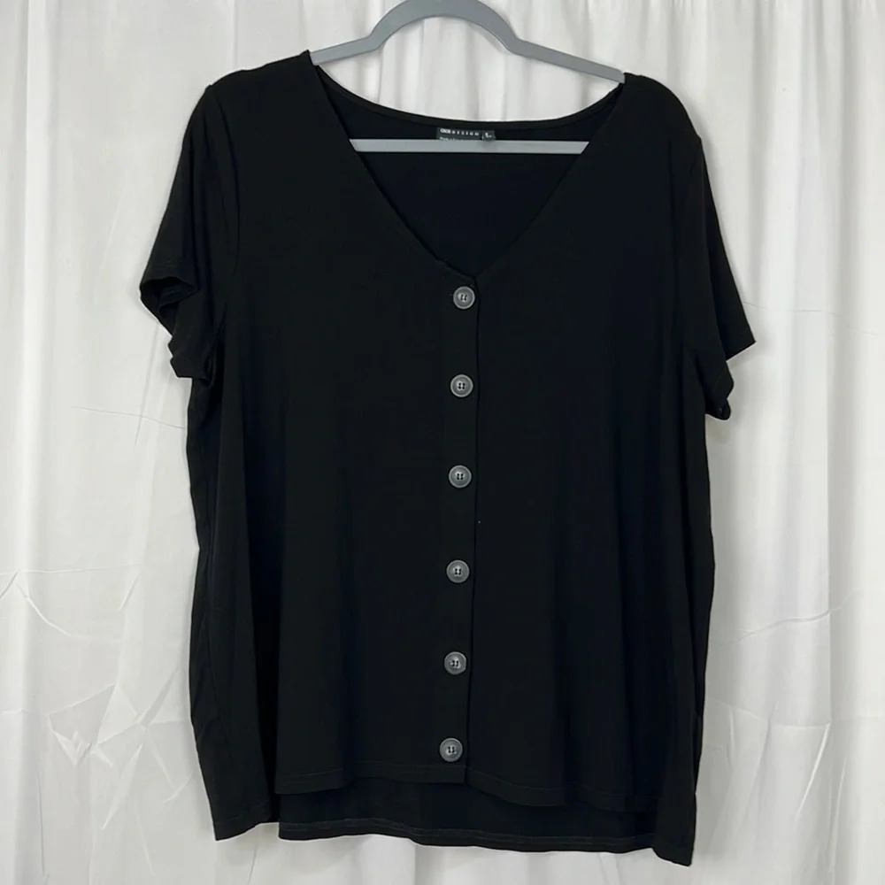 ASOS DESIGN Black Maternity Nursing V-Neck Short Sleeve Button Down Blouse US 10